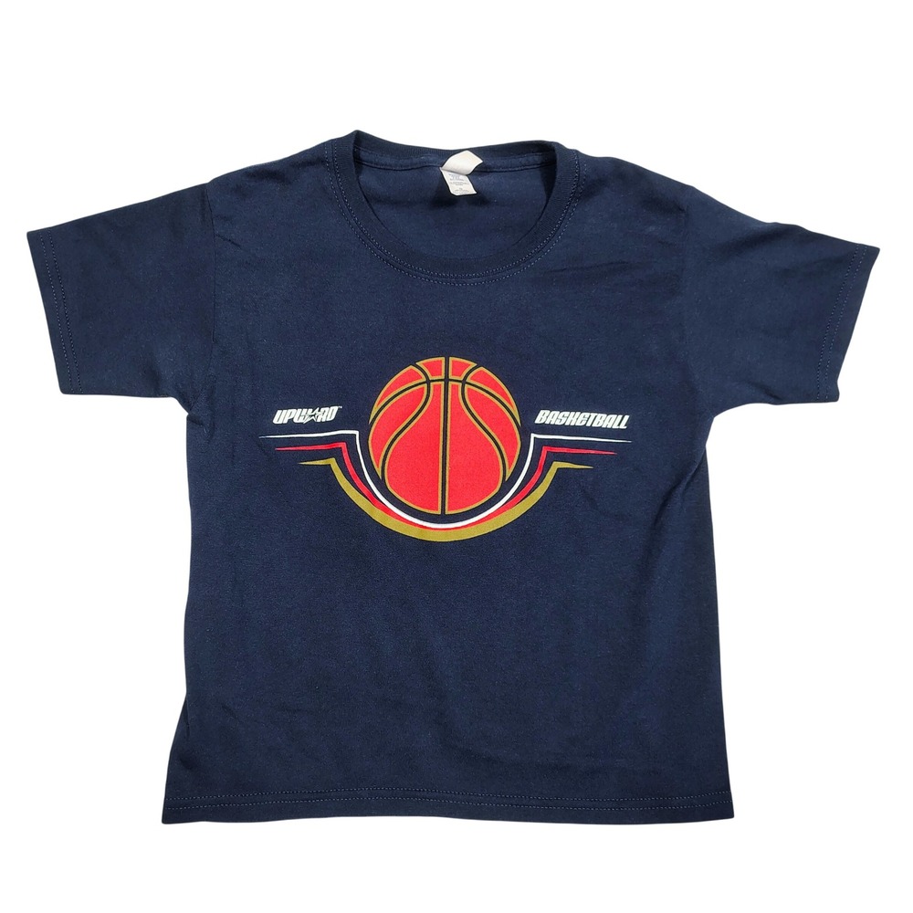Jerzees T-Shirt Kids Small Blue Upward Basketball Graphic Cotton Blend Tee